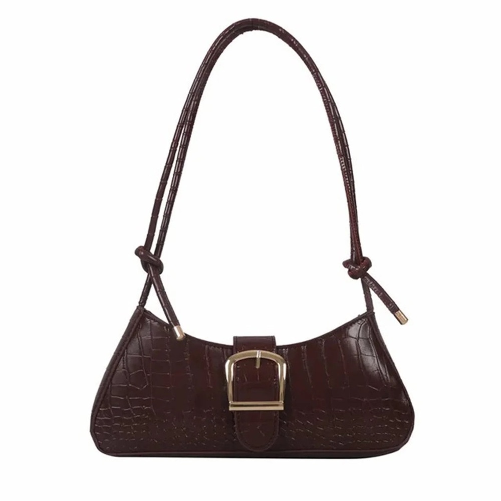 Elegant Brown Croc-Embossed Shoulder Bag